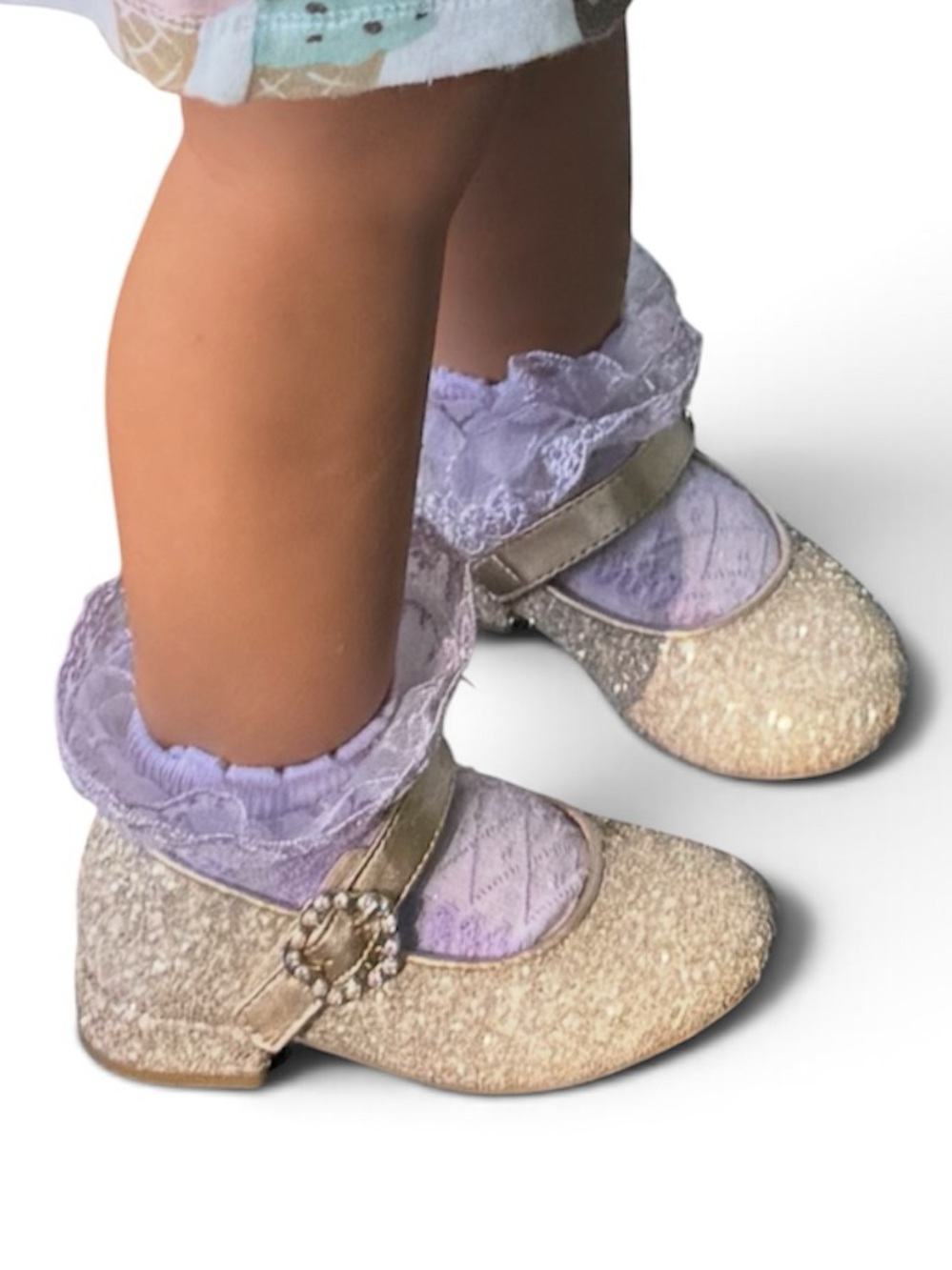 DSW Girl Toddler Champagne Gold Glitter Velcro Buckle Mary Jane Dress Herls